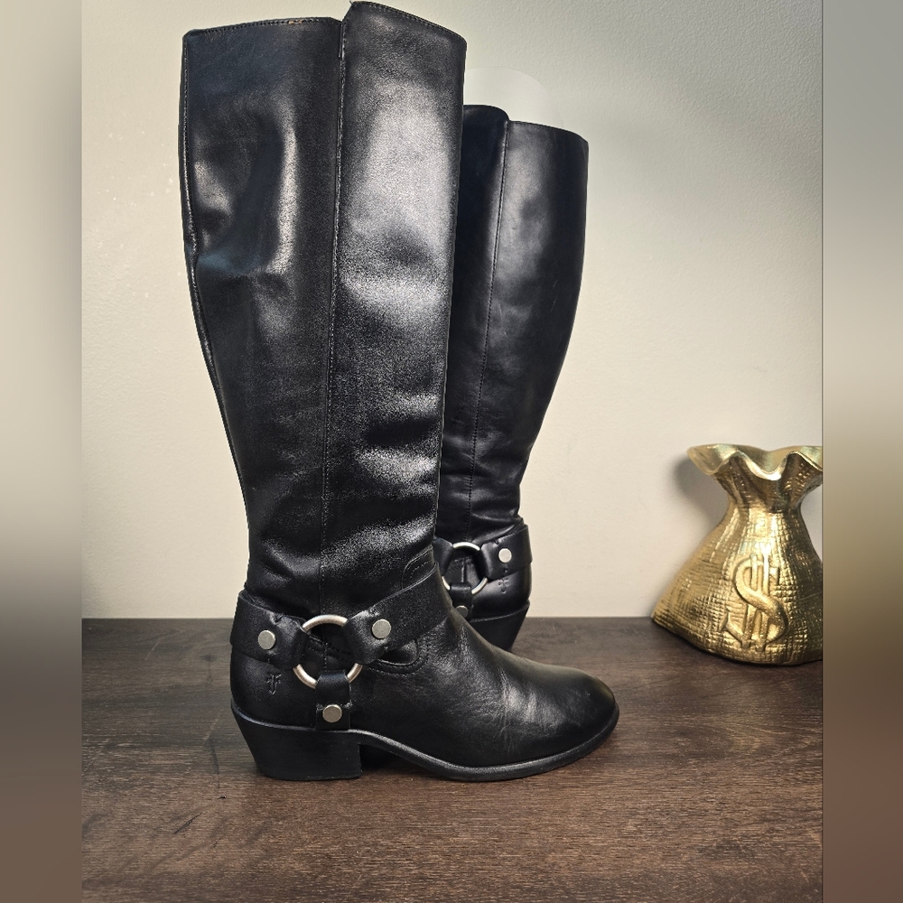 Frye Carson Harness Tall Boots Women's Size 8 Black